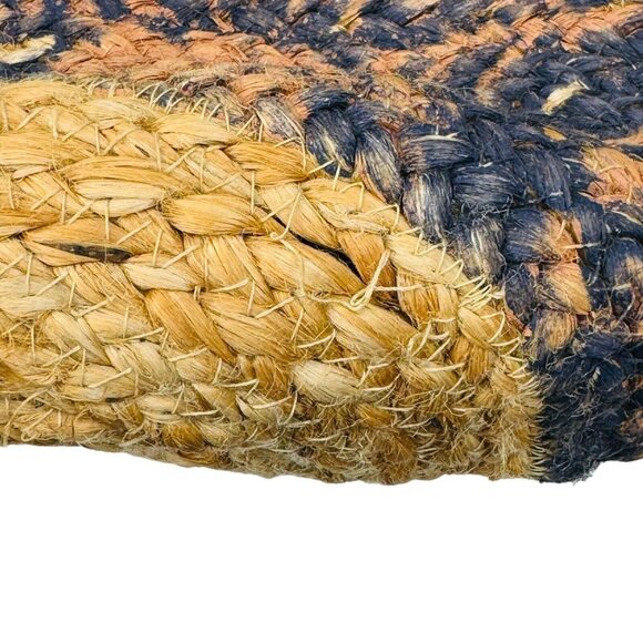 Natural Jute Woven Tote Peach Black 19”x14” Square Wood Handle Shell Tassel - Picture 12 of 16